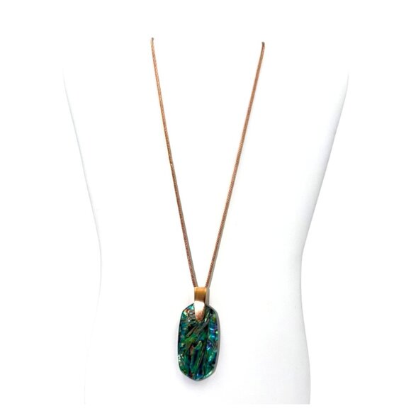 Kendra Scott Long Rose Gold Pendant Necklace 30"– Abalone Shell - Picture 1 of 8